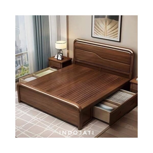 Tempat Tidur Minimalis Full Blok Kayu Jati Asli