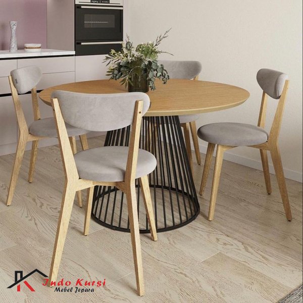 Set Meja Makan Bundar Natural Bleaching, Indo Jati, Indo Jati mebel jepara, Indo Kursi, Indo Kursi Mebel Jepara, Berkah Jati, Berkah Jati Mebel Jepara, lemari Pajangan Jepara