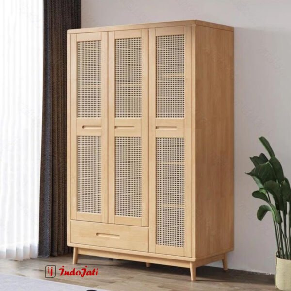 Lemari Pakaian Minimalis Kombinasi Rotan Alami1